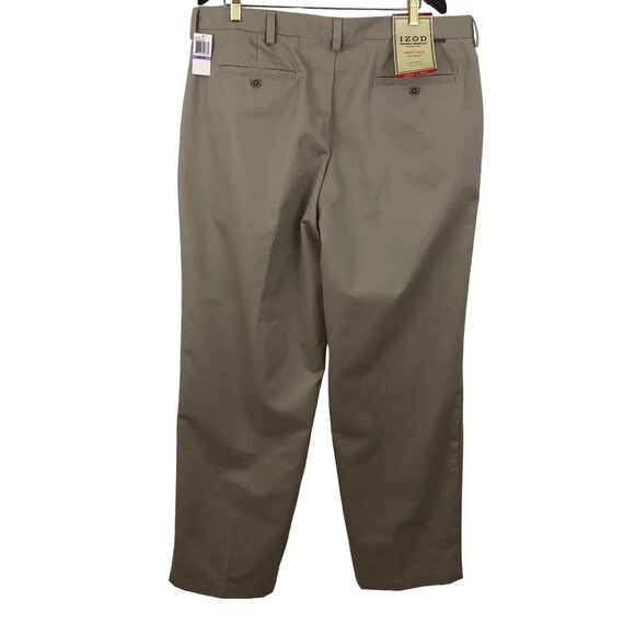 Izod Pants Chino Khaki Mens 38 Straight Leg Flat Front Wrinkle Free (38x32) - Picture 2 of 10